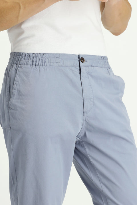 Aviator Blue Regular Fit Standard Cut Elastic Waist Lycra Canvas / Chino Pants