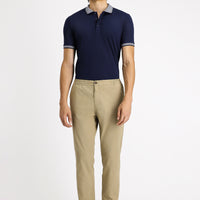 Medium Beige Regular Fit Standard Cut Elasticated Waist Stretchy Canvas / Chino Trousers