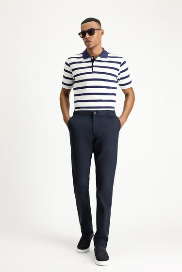 Koyu Lacivert Slim Fit Dar Kesim Beli Lastikli Likralı Pantolon