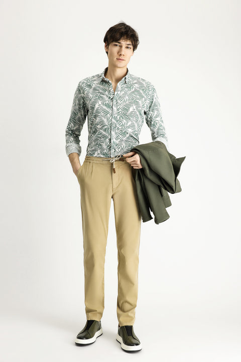 Koyu Bej Slim Fit Dar Kesim Beli Lastikli İpli Likralı Jogger Pantolon