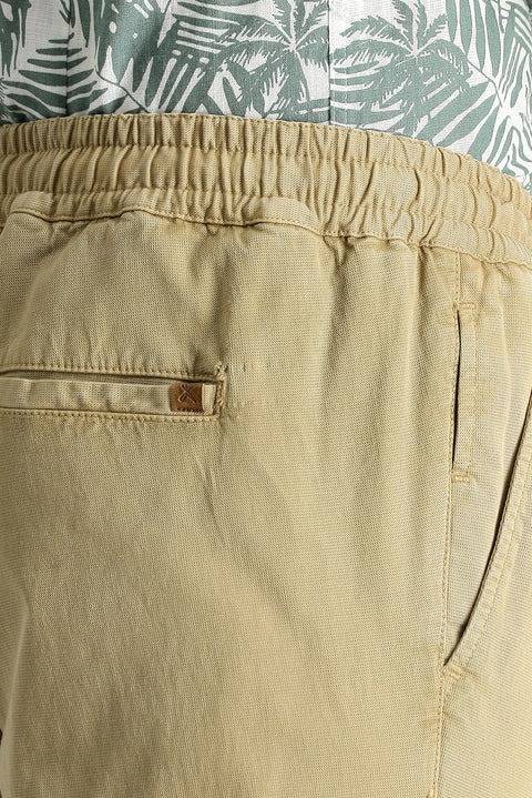 Koyu Bej Slim Fit Dar Kesim Beli Lastikli İpli Likralı Jogger Pantolon