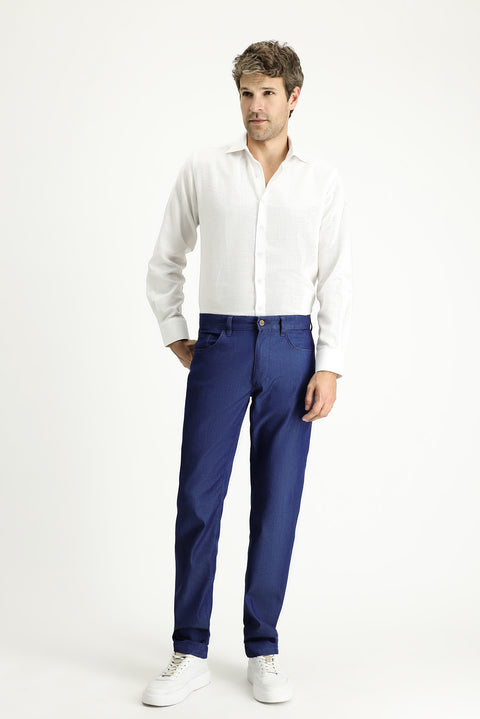 Açık Lacivert Regular Fit Standart Kesim Likralı Denim Look Pantolon