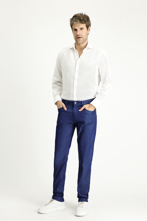 Açık Lacivert Regular Fit Standart Kesim Likralı Denim Look Pantolon