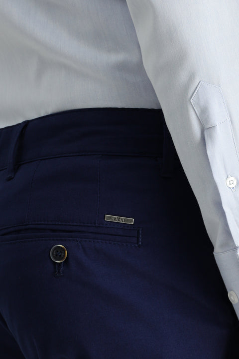 Açık Lacivert Slim Fit Dar Kesim Desenli Likralı Kanvas / Chino Pantolon