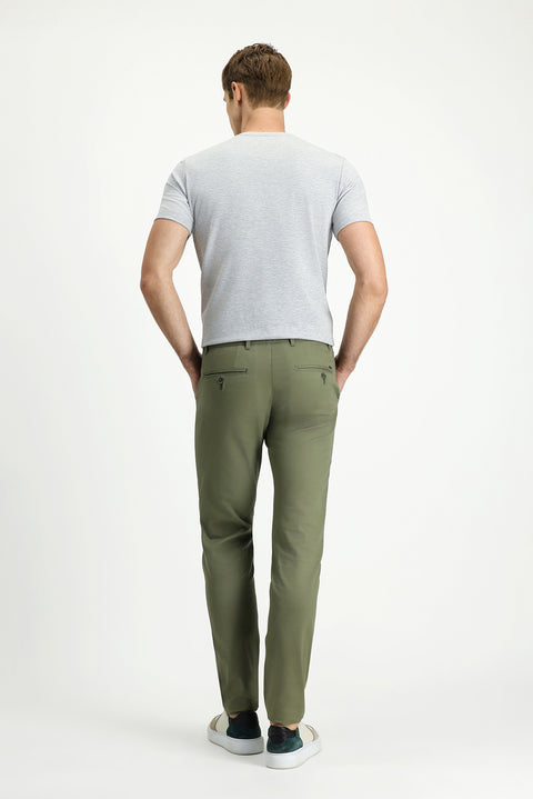 Orta Haki Relaxed Fit Rahat Kesim Desenli Likralı Kanvas / Chino Pantolon
