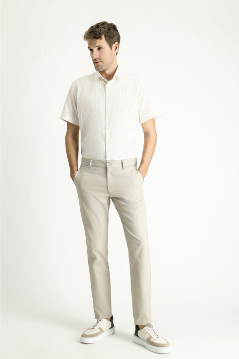 Açık Vizon Slim Fit Dar Kesim Desenli Likralı Kanvas / Chino Pantolon