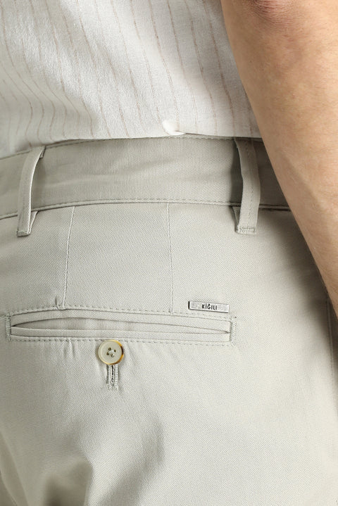 Açık Vizon Relaxed Fit Rahat Kesim Desenli Likralı Kanvas / Chino Pantolon