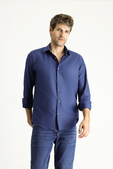Orta Lacivert Uzun Kol Regular Fit Spor Pamuk Gömlek