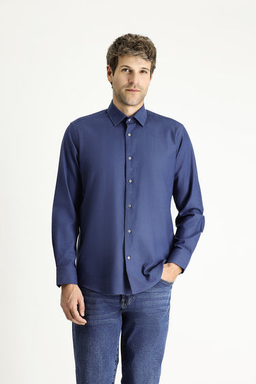 Orta Lacivert Uzun Kol Regular Fit Spor Pamuk Gömlek
