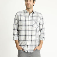 Beyaz Uzun Kol Regular Fit Ekose Pamuk Gömlek