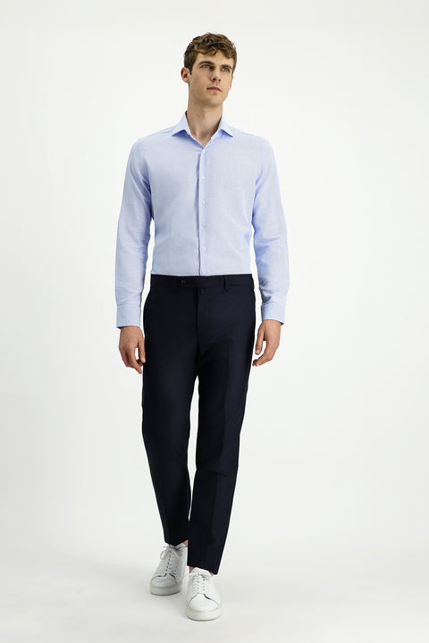 Açık Mavi Uzun Kol Slim Fit Dar Kesim Klasik Desenli Pamuk Gömlek