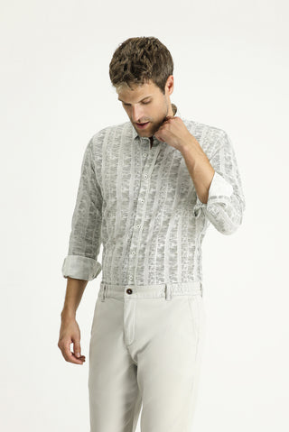Açık Haki Uzun Kol Slim Fit Dar Kesim Gömlek