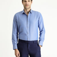 Koyu Mavi Uzun Kol Slim Fit Dar Kesim Spor Pamuk Gömlek