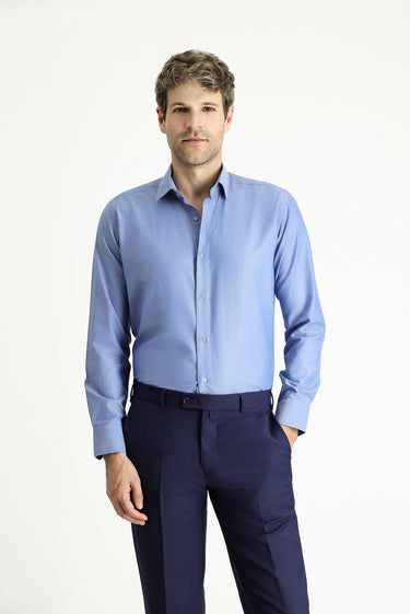 Koyu Mavi  Uzun Kol Slim Fit Dar Kesim Spor Pamuk Gömlek