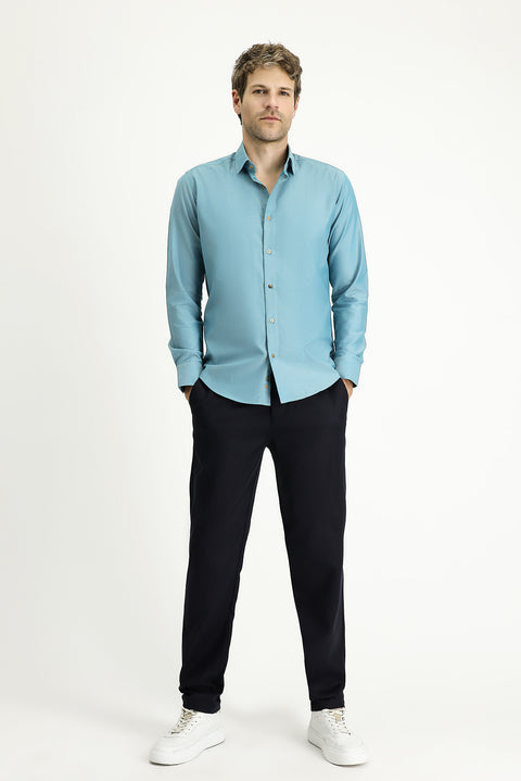 Petrol Green Long Sleeve Slim Fit Narrow Cut Sport Cotton Shirt