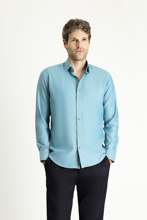 Petrol Green Long Sleeve Slim Fit Narrow Cut Sport Cotton Shirt