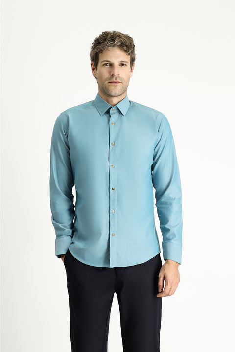 Petrol Green Long Sleeve Slim Fit Narrow Cut Sport Cotton Shirt