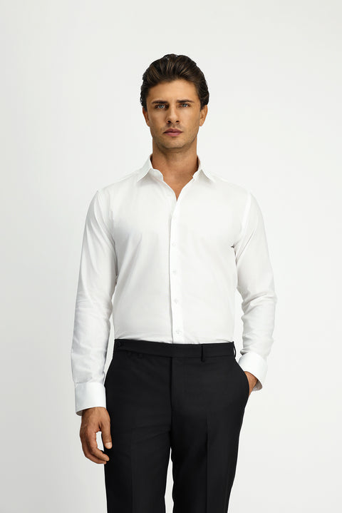 Beyaz Uzun Kol Slim Fit Dar Kesim Klasik Pamuk Gömlek