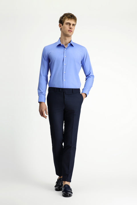 Gök Mavisi Uzun Kol Slim Fit Dar Kesim Klasik Pamuk Gömlek