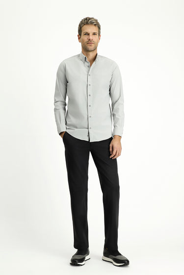 Açık Gri Techno-Line Uzun Kol Slim Fit Dar Kesim Likralı Gömlek