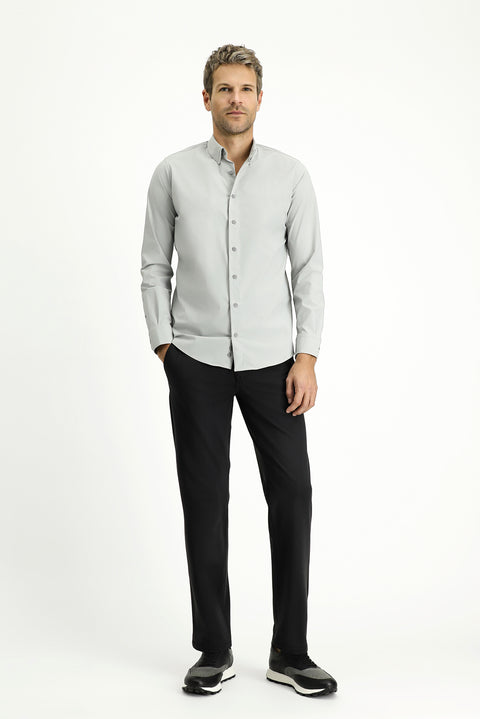 Açık Gri Techno-Line Uzun Kol Slim Fit Dar Kesim Likralı Gömlek