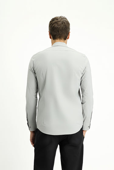 Açık Gri Techno-Line Uzun Kol Slim Fit Dar Kesim Likralı Gömlek
