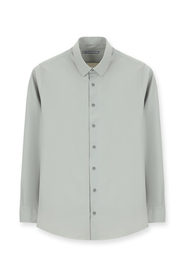 Açık Gri Techno-Line Uzun Kol Slim Fit Dar Kesim Likralı Gömlek