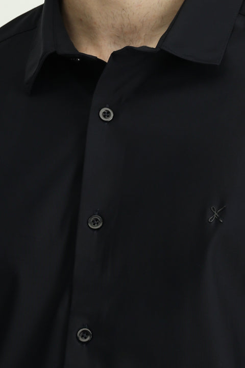 Black Techno-Line Long Sleeve Slim Fit Narrow Cut Knitted Lycra Shirt