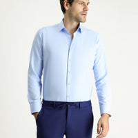Açık Mavi Uzun Kollu Slim Fit Dar Kesim Klasik Pamuklu Kolay Ütülenebilir Gömlek