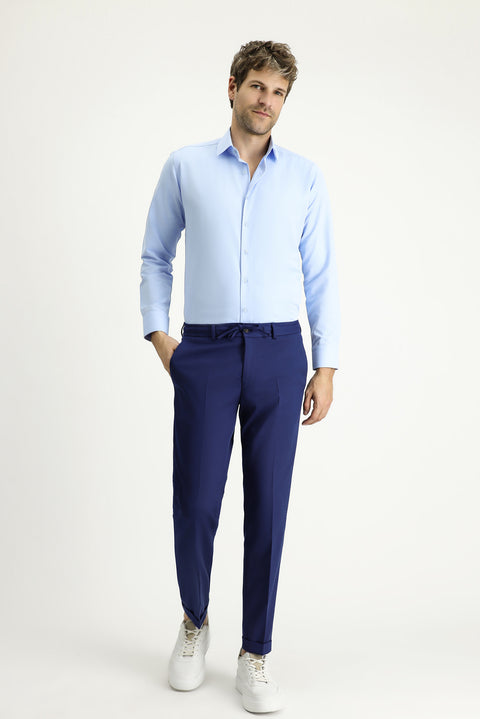 Açık Mavi Uzun Kollu Slim Fit Dar Kesim Klasik Pamuklu Kolay Ütülenebilir Gömlek
