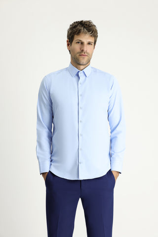 Açık Mavi Uzun Kollu Slim Fit Dar Kesim Klasik Pamuklu Kolay Ütülenebilir Gömlek