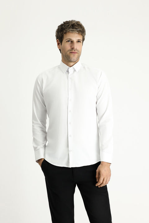 Beyaz Uzun Kollu Slim Fit Dar Kesim Klasik Pamuklu Kolay Ütülenebilir Gömlek