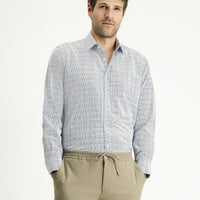 Navy Blue Long Sleeve Regular Fit Plaid Cotton Easy-Iron Shirt