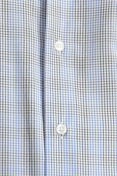 Navy Blue Long Sleeve Regular Fit Plaid Cotton Easy-Iron Shirt
