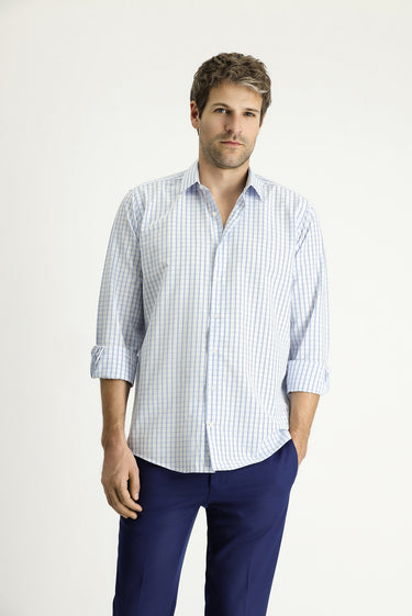 Mavi Uzun Kol Regular Fit Ekose Pamuklu Kolay Ütülenebilir Gömlek