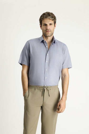 Orta Gri Kısa Kol Regular Fit Desenli Pamuk Gömlek