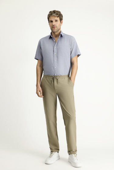 Orta Gri Kısa Kol Regular Fit Desenli Pamuk Gömlek