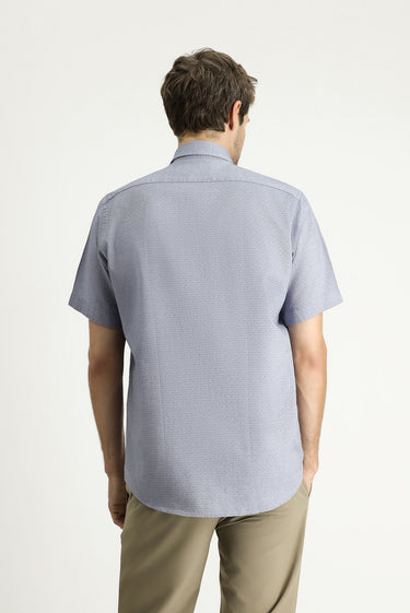 Orta Gri Kısa Kol Regular Fit Desenli Pamuk Gömlek