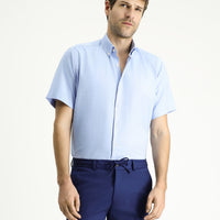 Açık Mavi Kısa Kol Regular Fit Desenli Pamuklu Kolay Ütülenebilir Düğmeli Yaka Gömlek