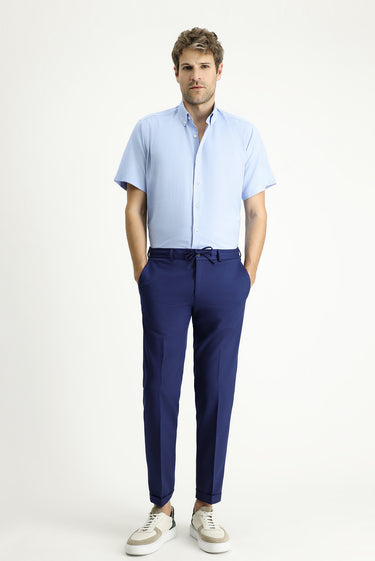 Açık Mavi Kısa Kol Regular Fit Desenli Pamuklu Kolay Ütülenebilir Düğmeli Yaka Gömlek