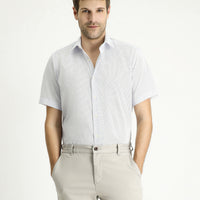 White Short Sleeve Regular Fit Patterned Cotton Easy-Iron Shirt