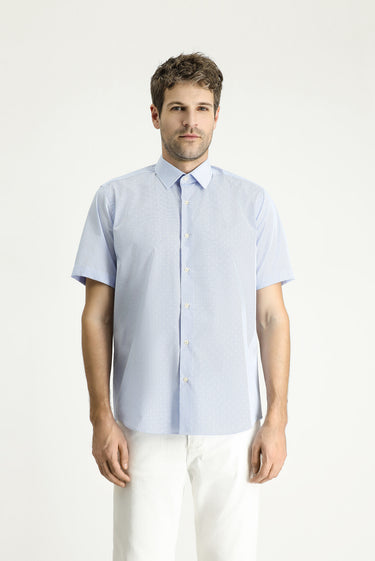 Açık Mavi Kısa Kol Regular Fit Desenli Pamuklu Kolay Ütülenebilir Gömlek