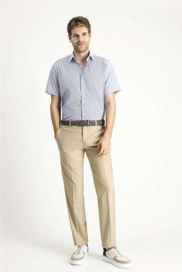 Koyu Mavi  Kısa Kol Regular Fit Desenli Pamuklu Kolay Ütülenebilir Gömlek