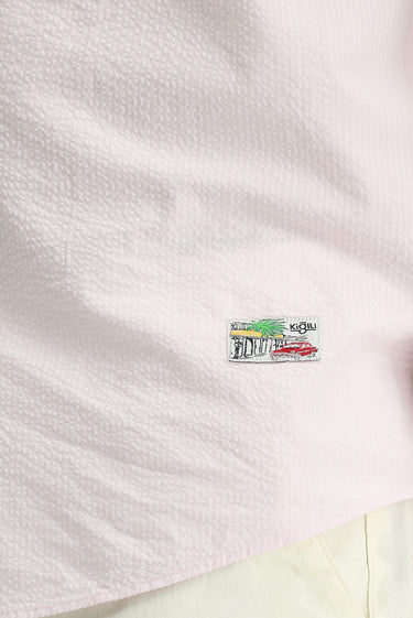 Toz Pembe Kısa Kol Regular Fit Desenli Gofre Pamuk Gömlek