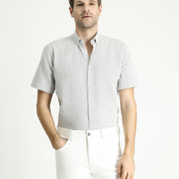 Açık Lacivert Kısa Kol Regular Fit Desenli Spor Pamuklu Gömlek