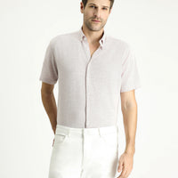 Mürdüm Kısa Kol Regular Fit Desenli Spor Pamuklu Gömlek