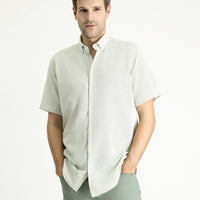 Çağla Yeşili Kısa Kol Regular Fit Desenli Spor Pamuklu Gömlek