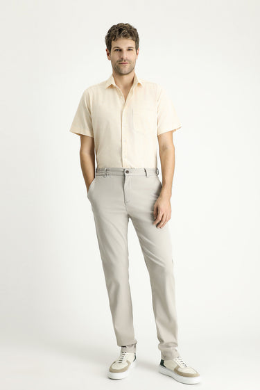 Sarı Kısa Kol Regular Fit Desenli Spor Pamuklu Gömlek