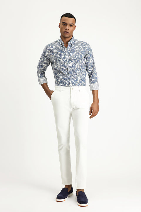 Indigo Long Sleeve Slim Fit Printed Cotton Shirt