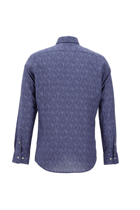 İndigo Uzun Kol Slim Fit Desenli Gömlek
